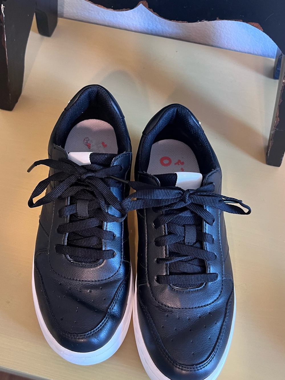 Dr. Scholl's Savoy Platform Black Leather Low-Top Sneakers with White Soles SZ 8